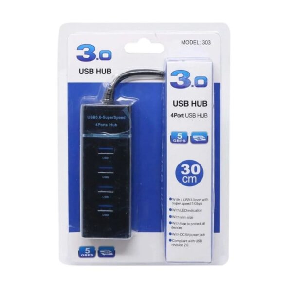 Hub con 4 Puertos USB 3.0 5gbps 30 cm Indicador Led Super Speed - Imagen 4