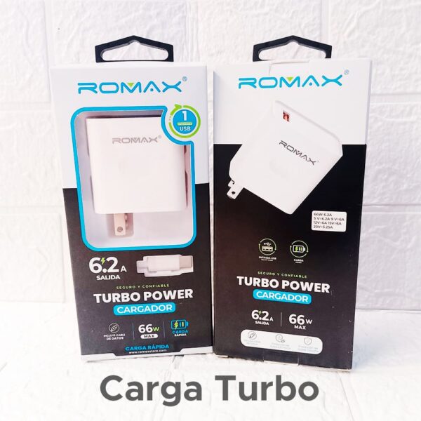 Cargador Romax 6.2A Tipo C - 66W - Turbo poder